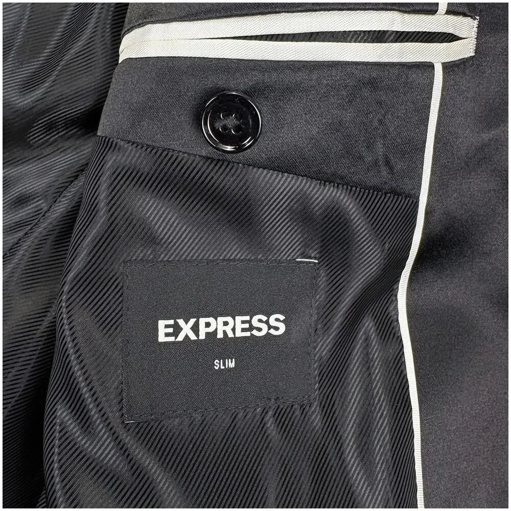 Express Slim Fit Tuxedo Jacket Men 40R Black Wool Blend Formal Evening